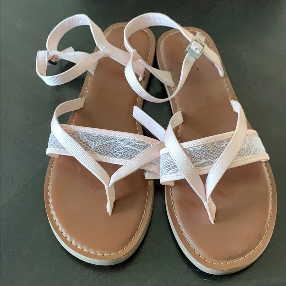 Toms Lexie Petal Pink Lace Grosgrain s8.5